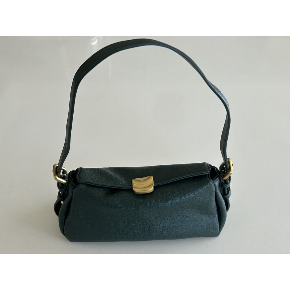 Anthropologie Women's Dark Green Pebbled Shoulder Bag Flap Gold Hardware Purse